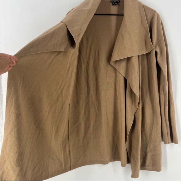 Theory Trincy Cardigan in Sandstorm Wool Long Sleeve Draped Open Front Longline - Picture 6 of 16